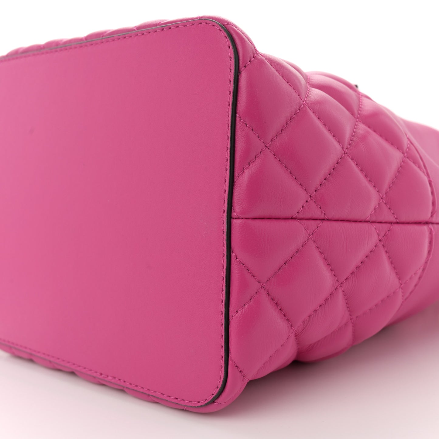 Nappa Quilted Medusa Top Handle Bucket Bag Fuchsia