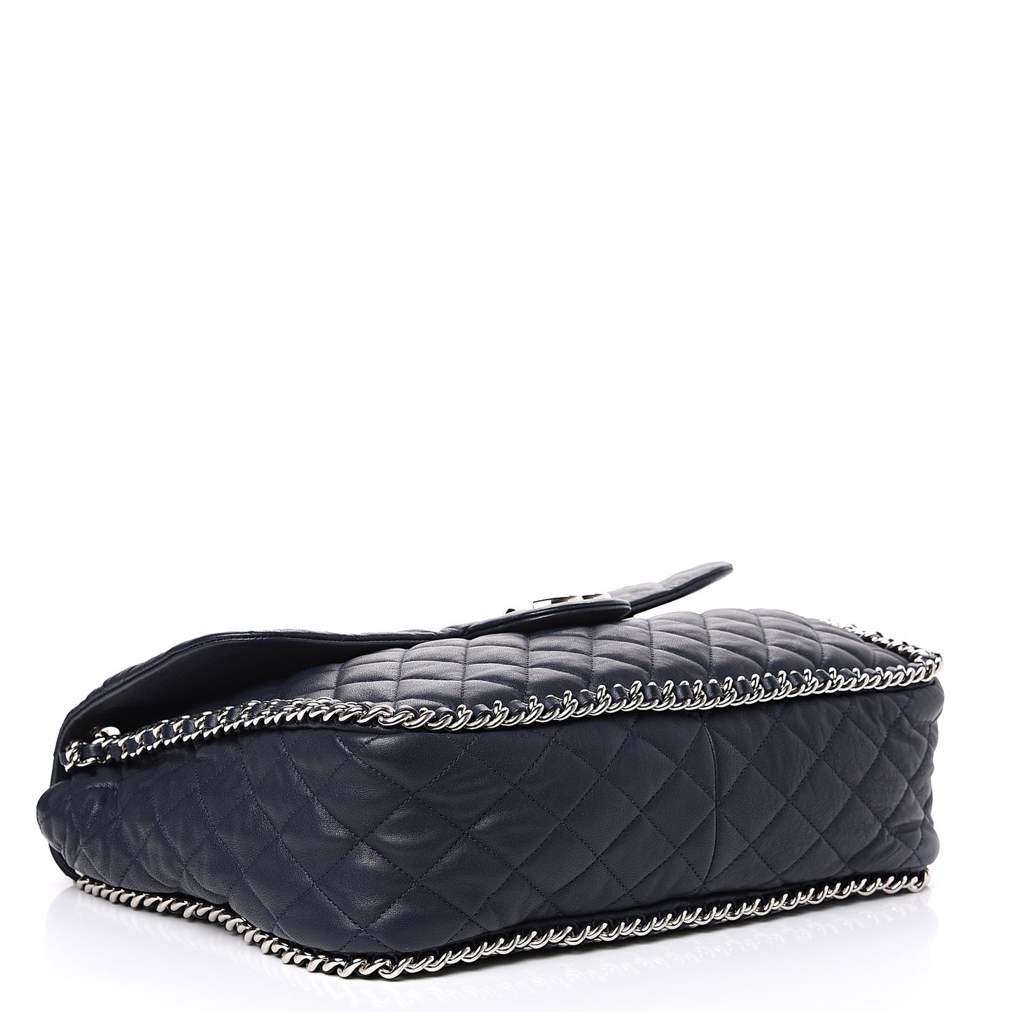 Washed Lambskin Quilted Chain Around Maxi Flap Dark Navy Blue