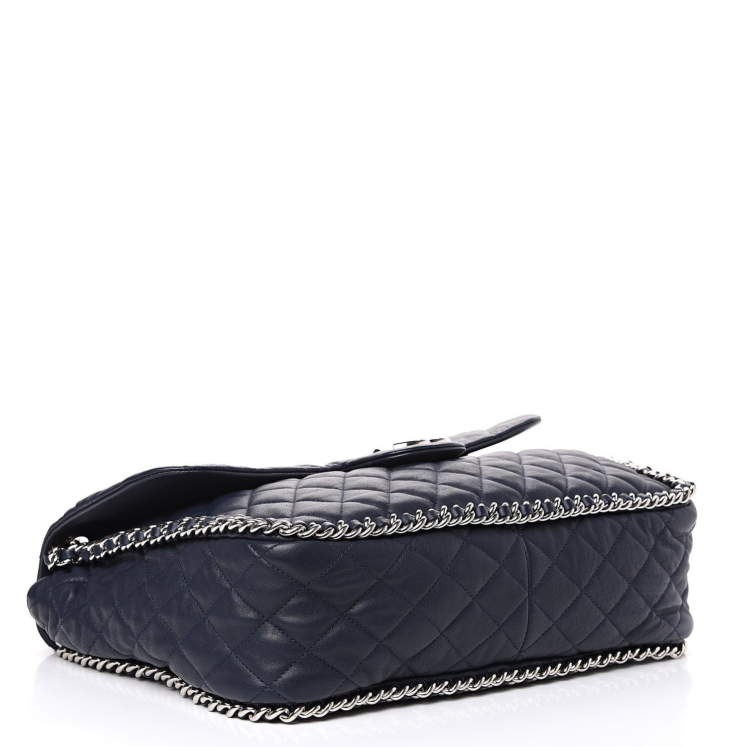 Chanel Washed Lambskin Quilted Chain Around Maxi Flap Dark Navy Blue 3 of 14