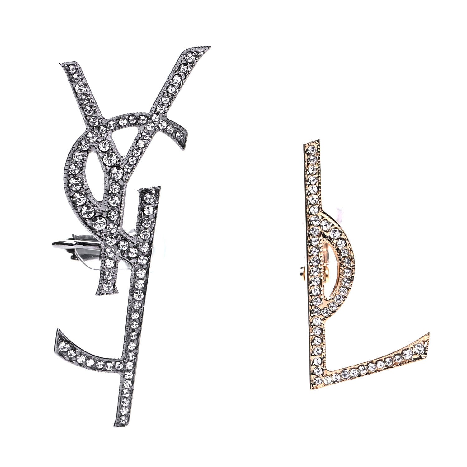 Saint Laurent Metal Brass Crystal Deconstructed Opyum Clip On Earrings Ruthenium Gold 1 of 3