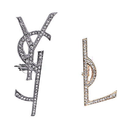 Saint Laurent Metal Brass Crystal Deconstructed Opyum Clip On Earrings Ruthenium Gold 1 of 3