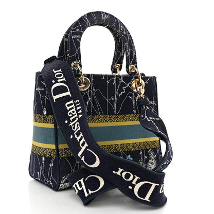 Christian Dior Canvas Embroidered Zodiac Medium Lady D-Lite Blue Multicolor 3 of 12