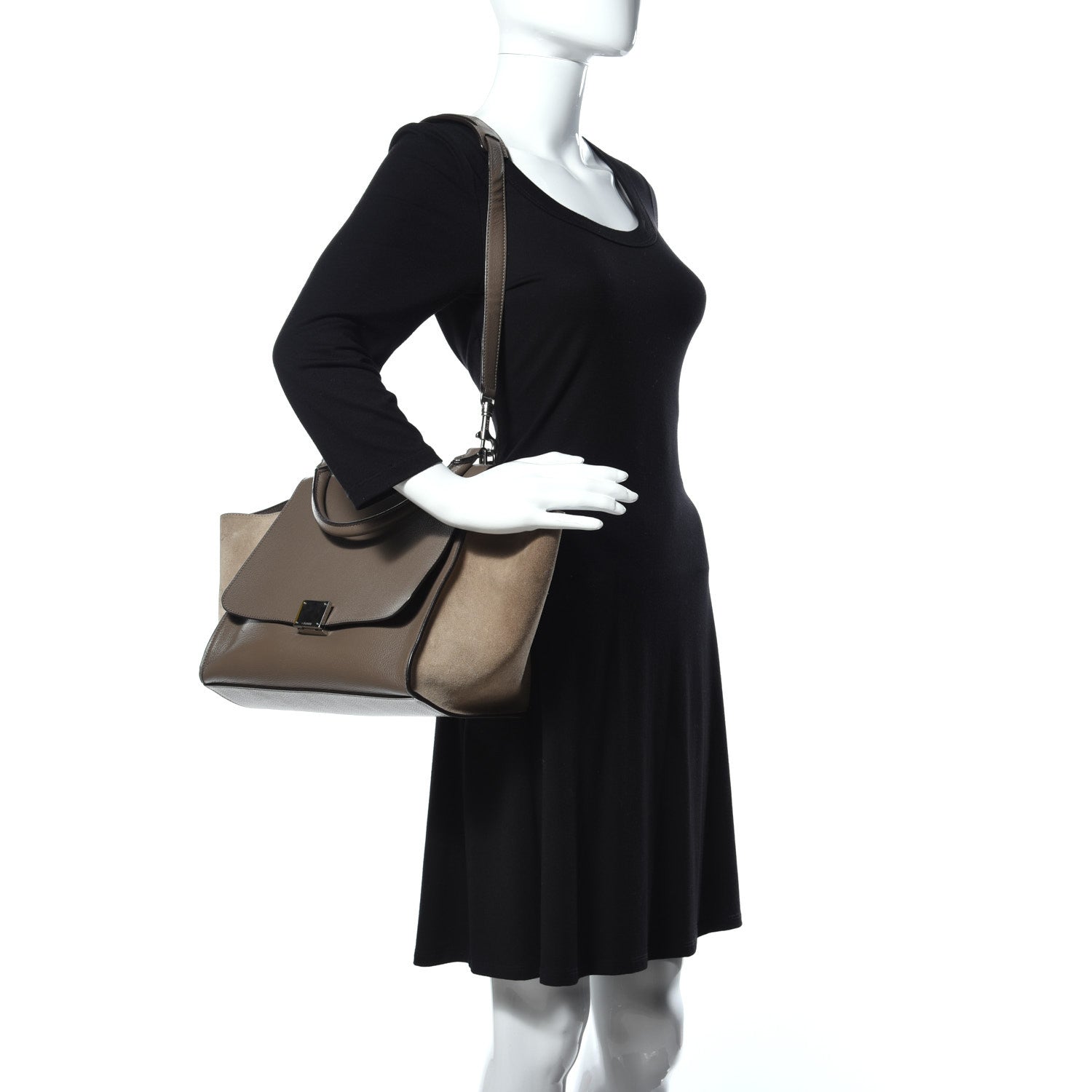 Celine Drummed Calfskin Suede Medium Trapeze Souris 2 of 10