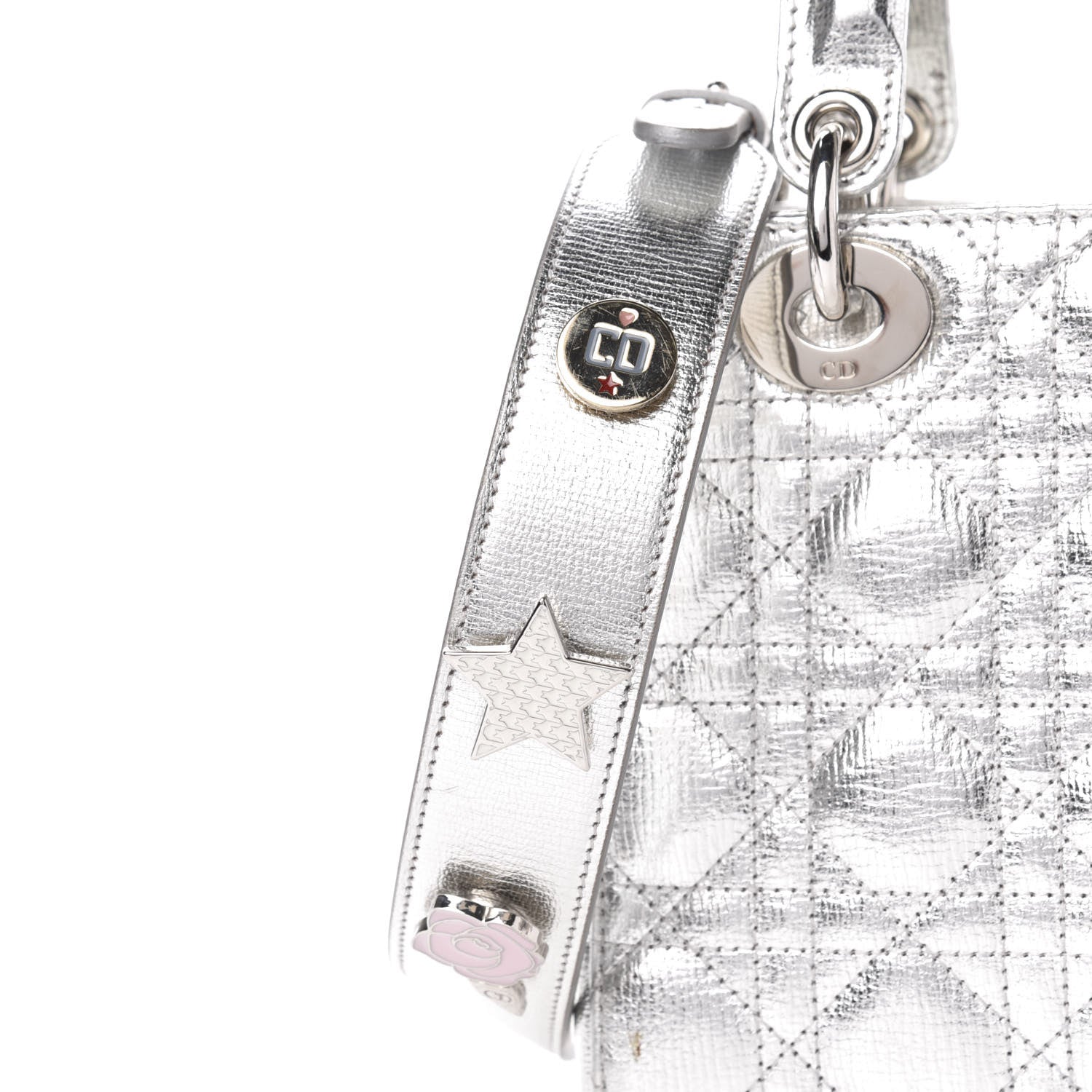 Christian Dior Metallic Grained Calfskin Cannage Small Lucky Badges My Lady Dior Silver 12 of 14