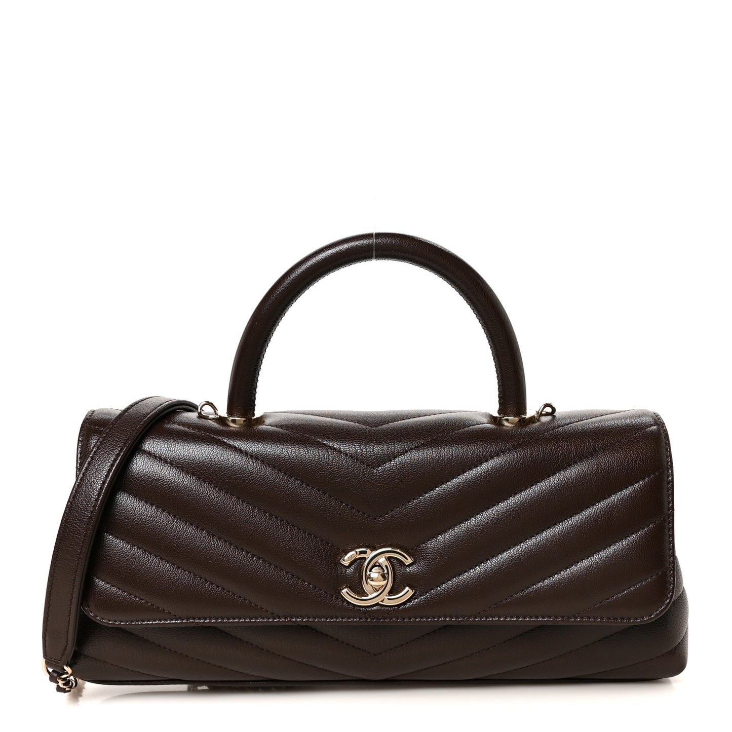 Goatskin Chevron Quilted Maxi East West Coco Handle Flap Dark Brown