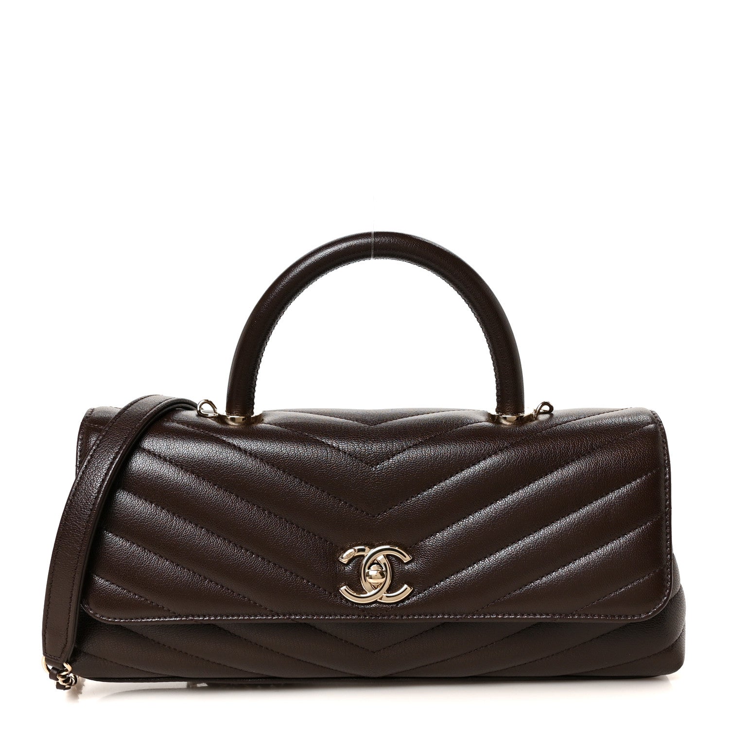 Chanel Goatskin Chevron Quilted Maxi East West Coco Handle Flap Dark Brown 1 of 11