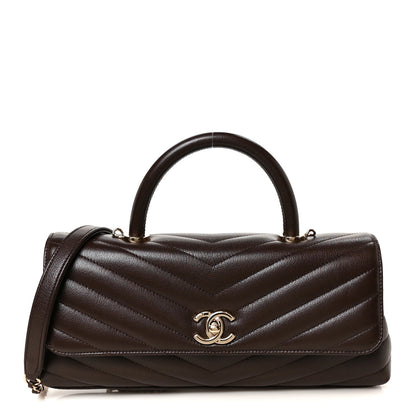 Chanel Goatskin Chevron Quilted Maxi East West Coco Handle Flap Dark Brown 1 of 11