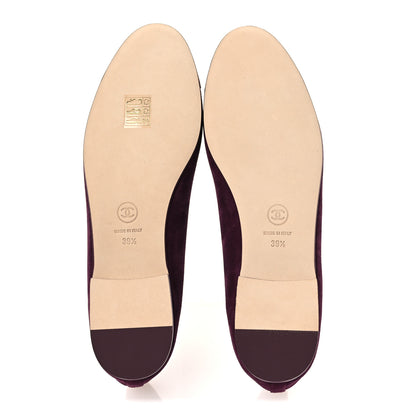 Chanel Suede Patent Calfskin Cap Toe CC Ballerina Flats 39.5 Burgundy 7 of 11