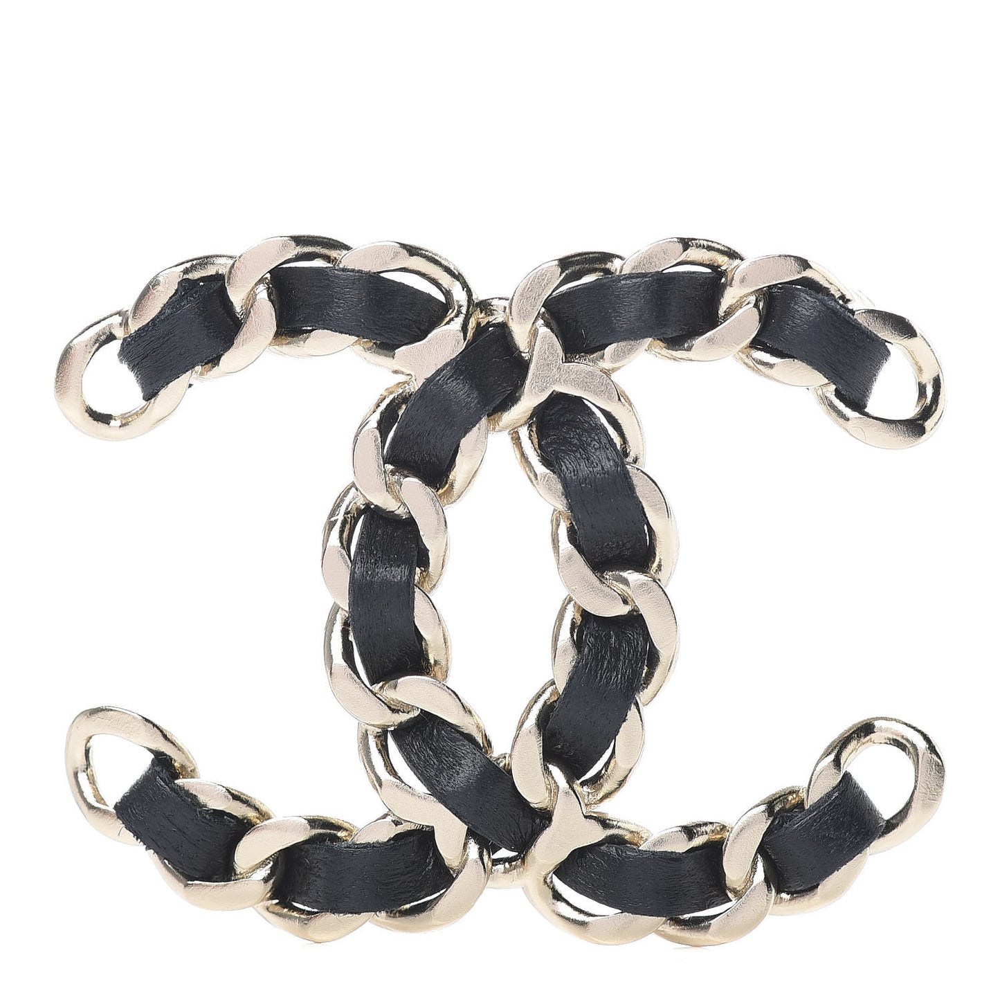 Lambskin Chain CC Brooch Black Gold