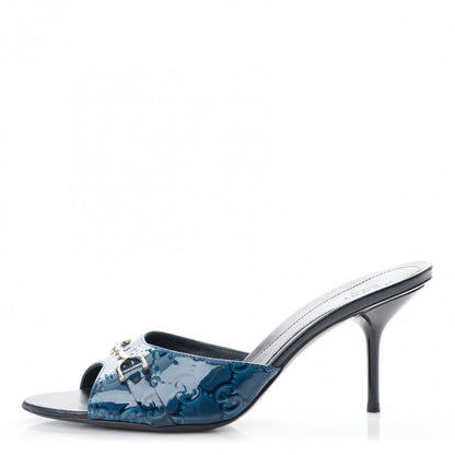 Gucci Patent Guccissima Horsebit Mid Heel Slides 38.5 Royal Blu 1 of 8