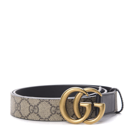 Gucci GG Supreme Monogram Matte Plutone Calfskin Double G 30mm Belt 90 36 Beige Ebony Black 1 of 4