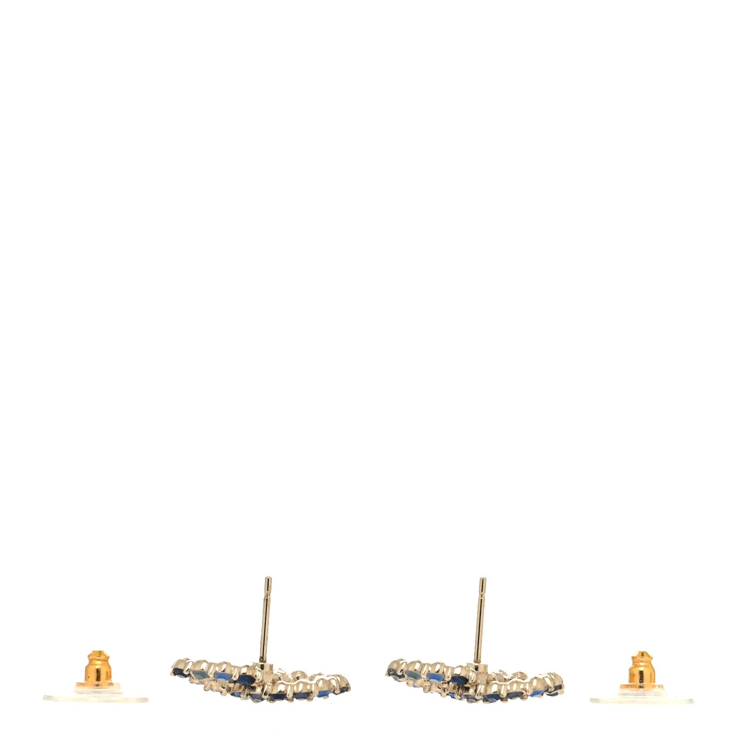 Chanel Crystal CC Earrings Gold Blue 3 of 4