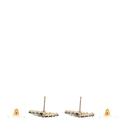 Chanel Crystal CC Earrings Gold Blue 3 of 4