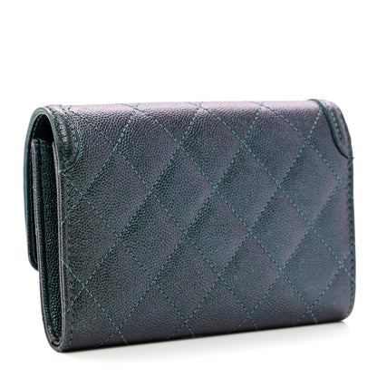 Chanel Iridescent Caviar Quilted Medium Filigree Flap Wallet Dark Turquoise 3 of 11