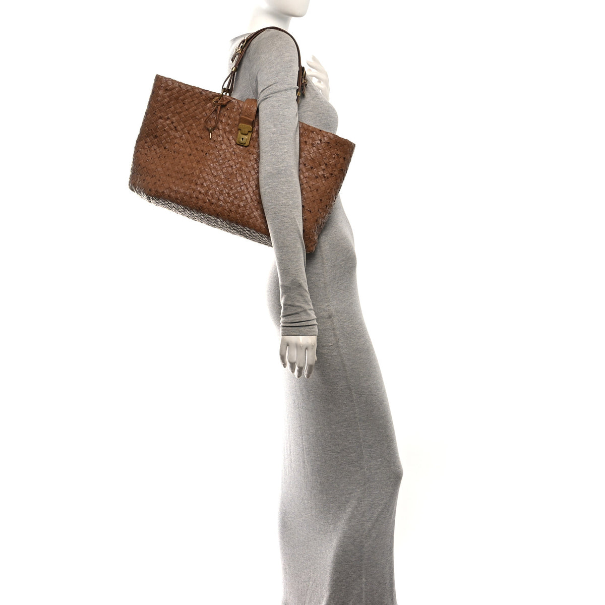 Ostrich Intrecciato Large Capri Tote Noce