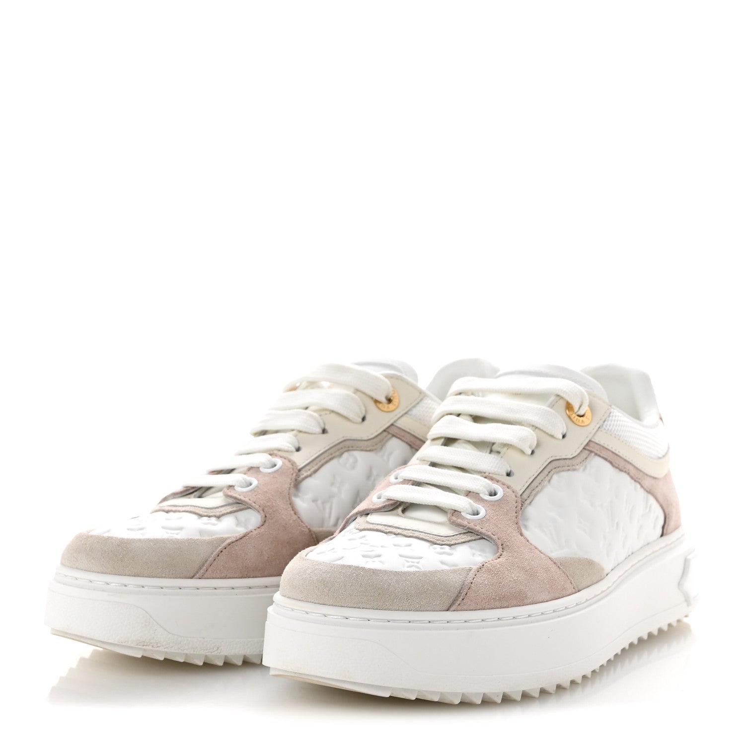 Louis Vuitton Suede Calfskin Monogram Embossed Time Out Sneakers 37 Rose Poudre 4 of 10