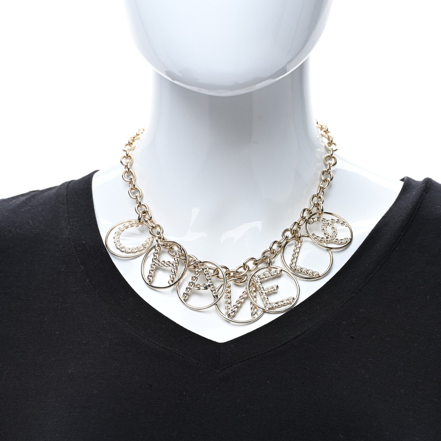Metal Strass Crystal Logo Necklace Gold