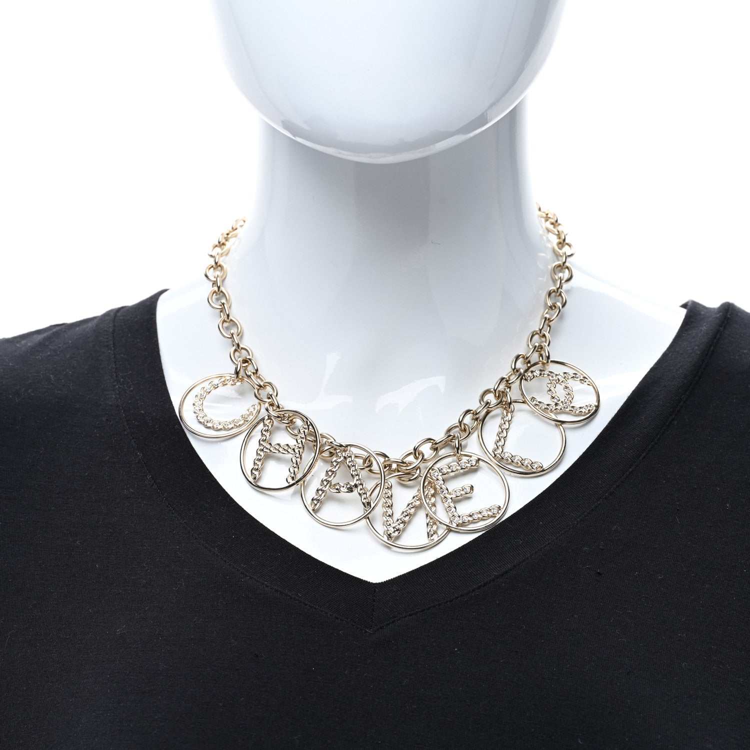 Chanel Metal Strass Crystal Logo Necklace Gold 2 of 4