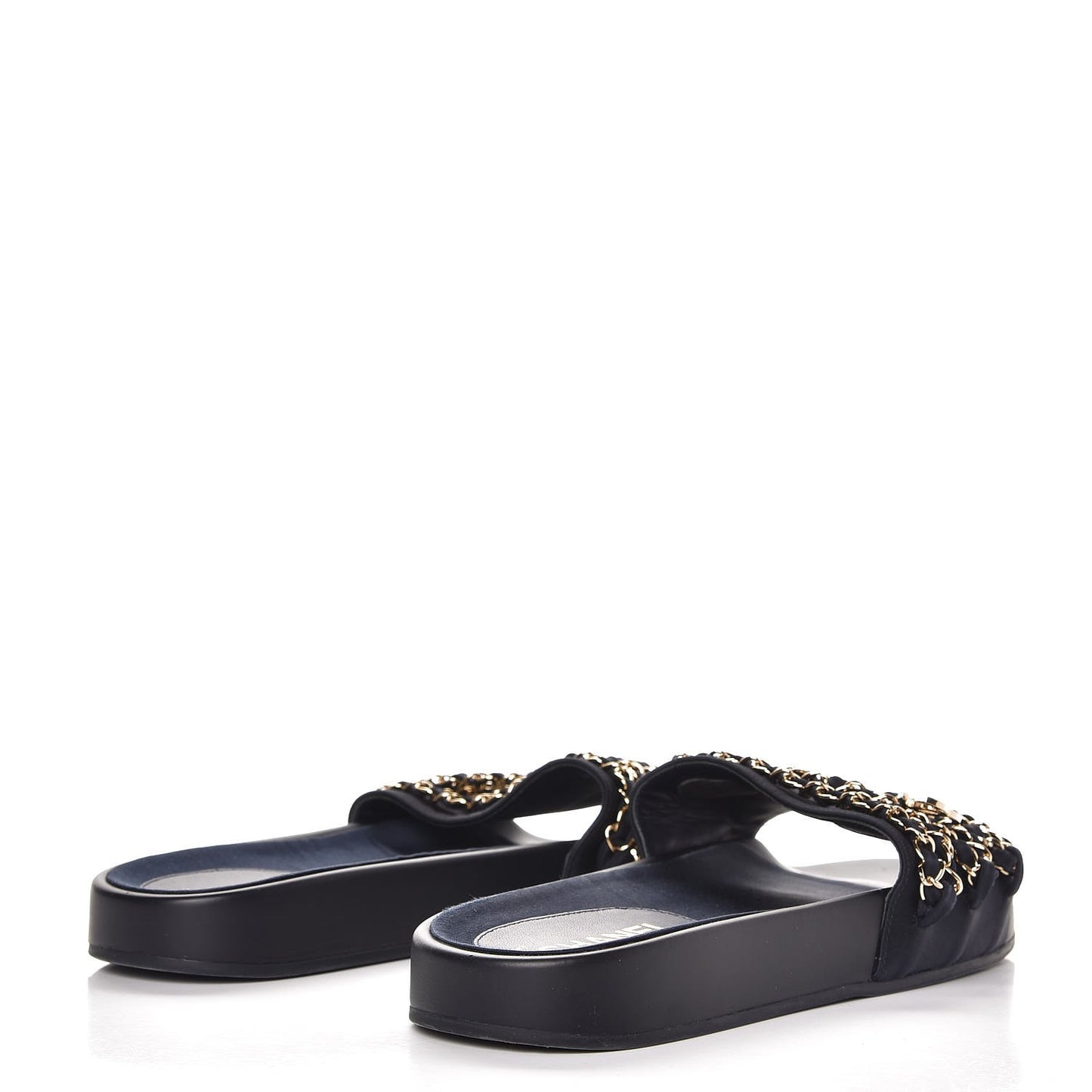 Lambskin Canvas Chain Flat Sandals 39 Marine