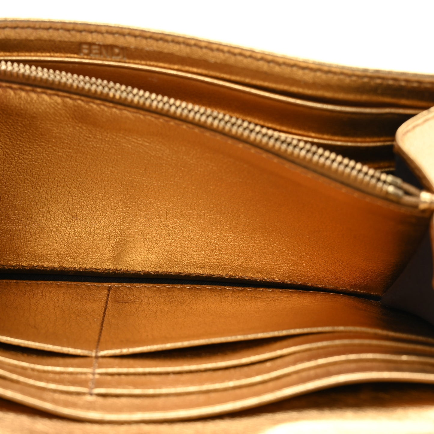 Vitello Catalan Mirror FF 1974 Embossed Continental Wallet on Chain Gold