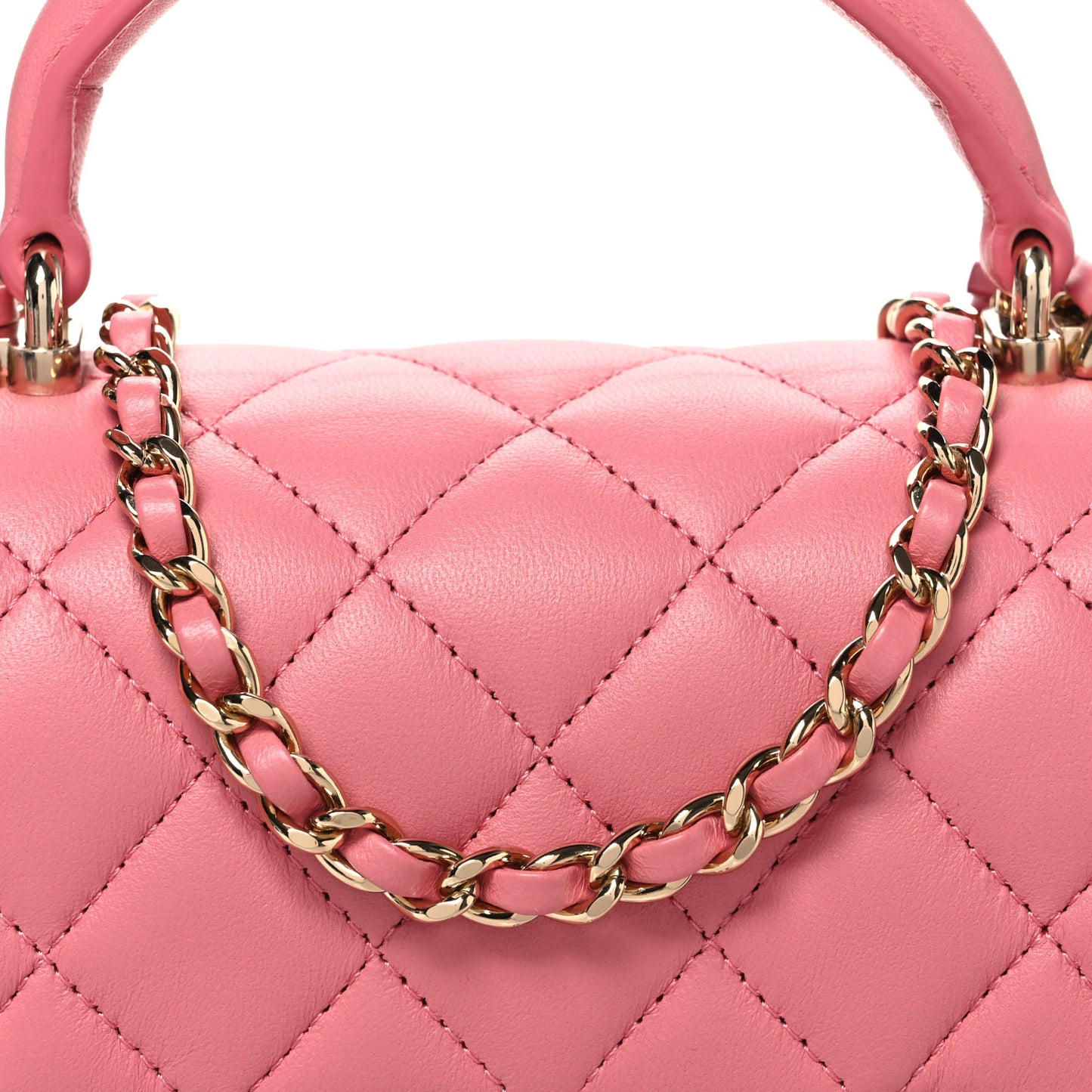Lambskin Quilted Mini Top Handle Rectangular Flap Pink