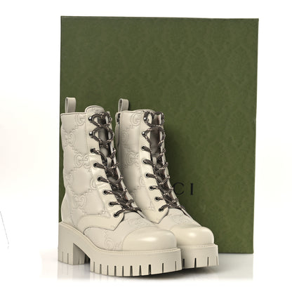 Gucci Cordovan Lux Nappa GG Matelasse Lace Up 60mm Combat Boots 38.5 Milk White 12 of 12