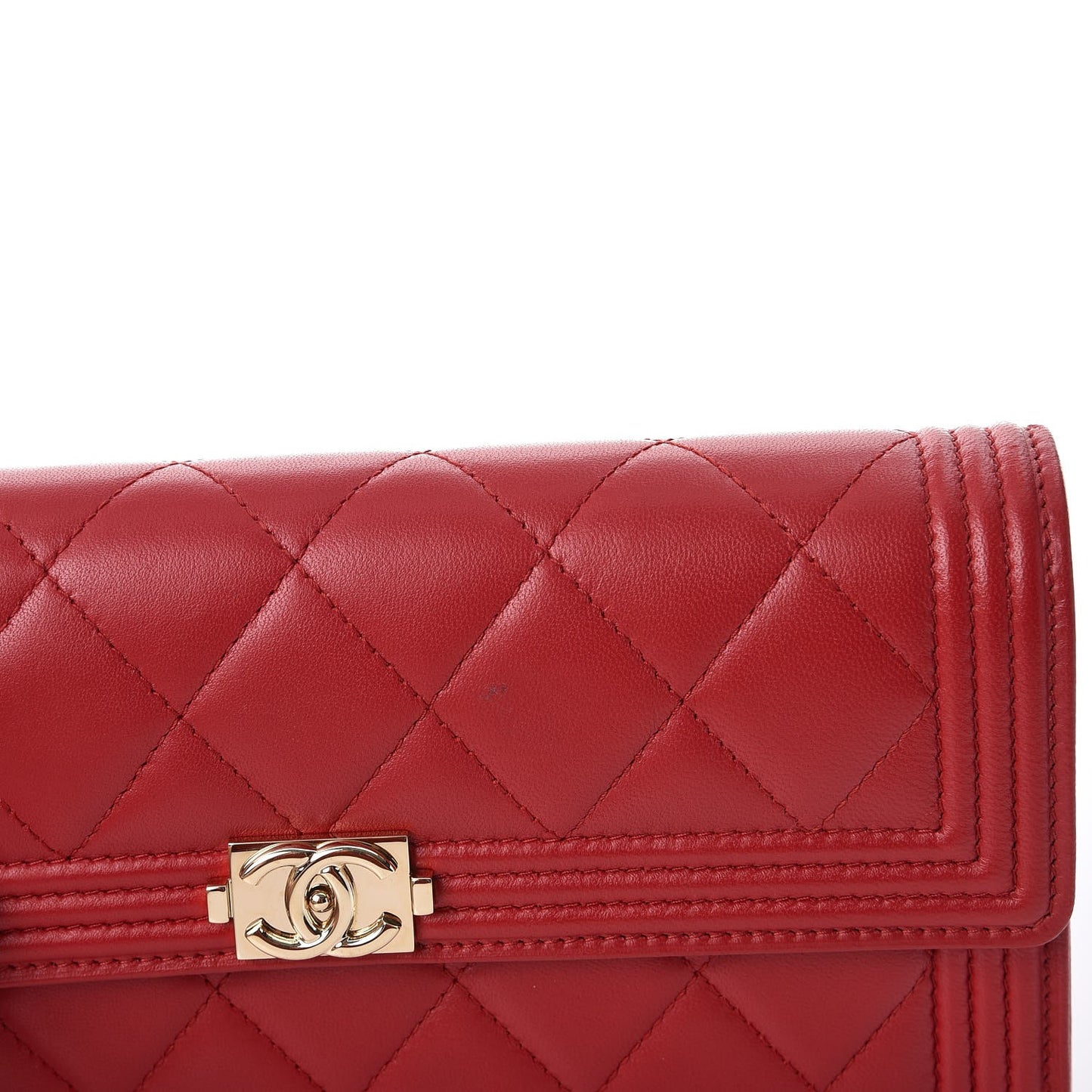 Lambskin Quilted Boy Flap Wallet Red