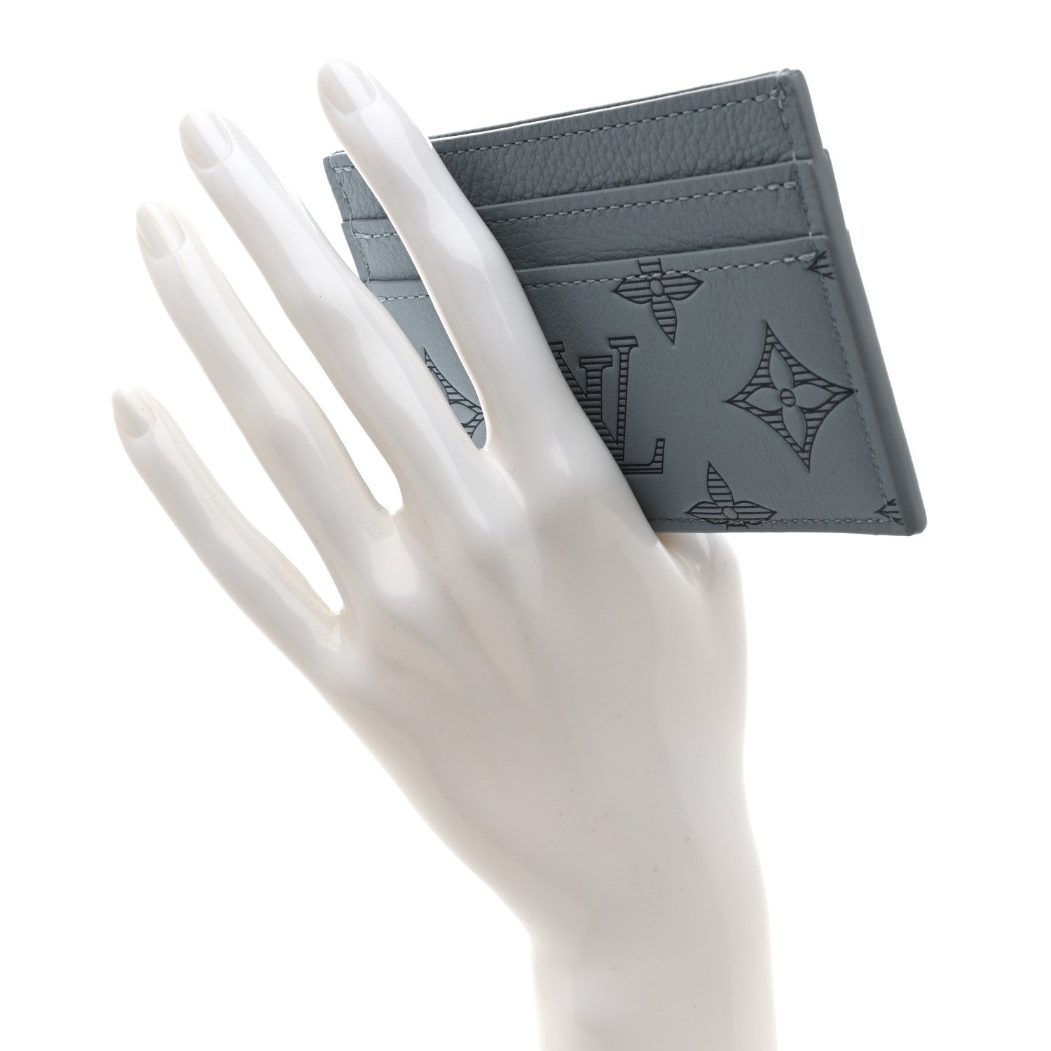 Louis Vuitton Calfskin Monogram Shadow Double Card Holder Sky Blue 2 of 7