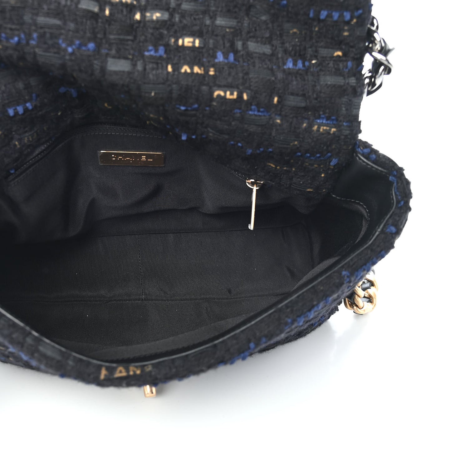 Tweed Quilted Large Chanel 19 Flap Black Navy Gold