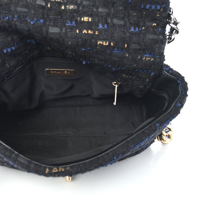 Chanel Tweed Quilted Large Chanel 19 Flap Black Navy Gold 5 of 9
