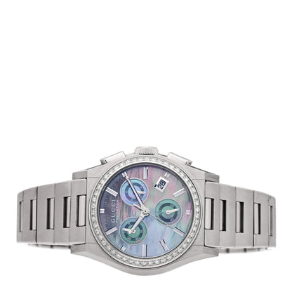 Gucci Stainless Steel Diamond Bezel Black Mother of Pearl 34mm Pantheon Chronograph Quartz Watch 2 of 4