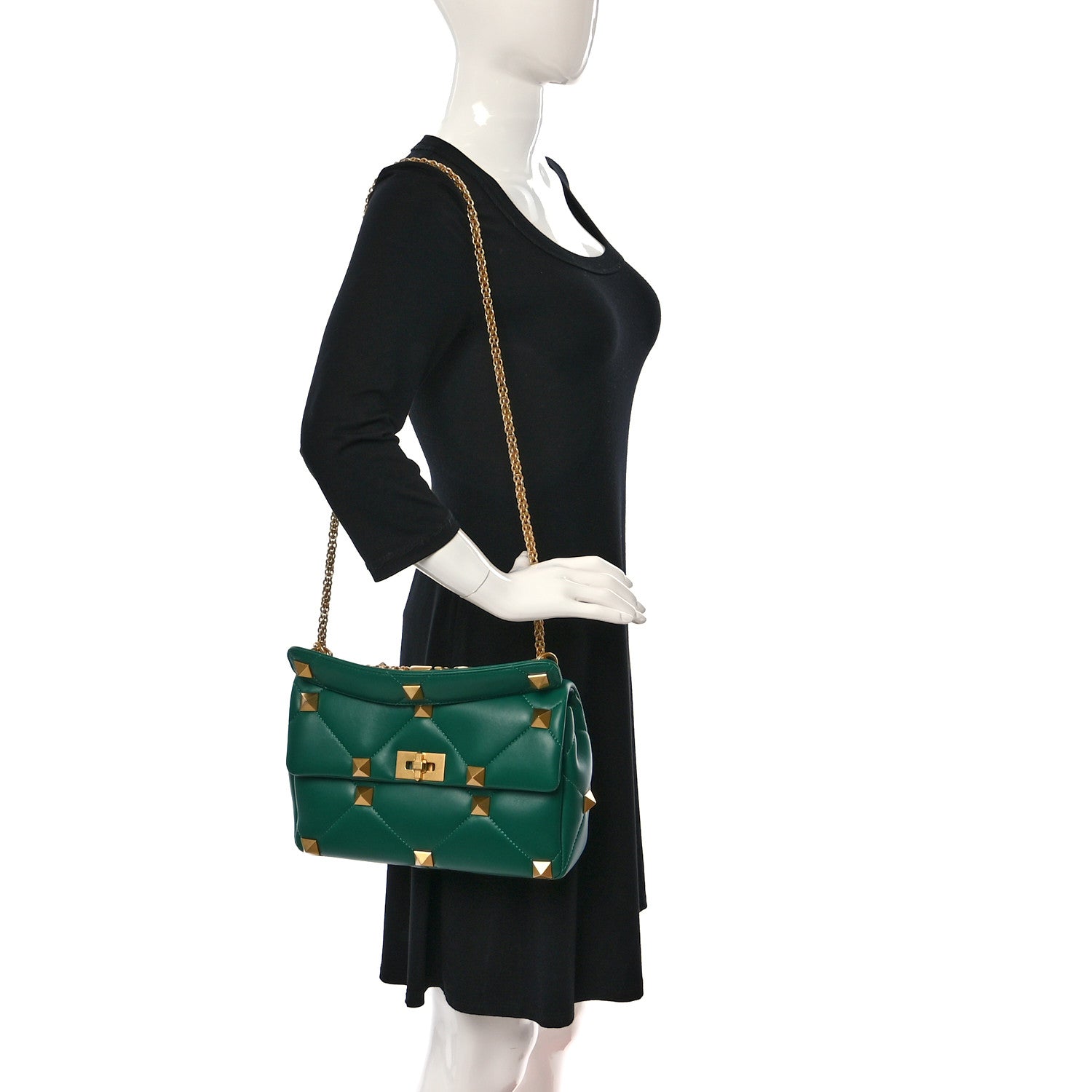 Valentino Garavani Nappa Large Roman Stud Shoulder Bag Jungle 2 of 8