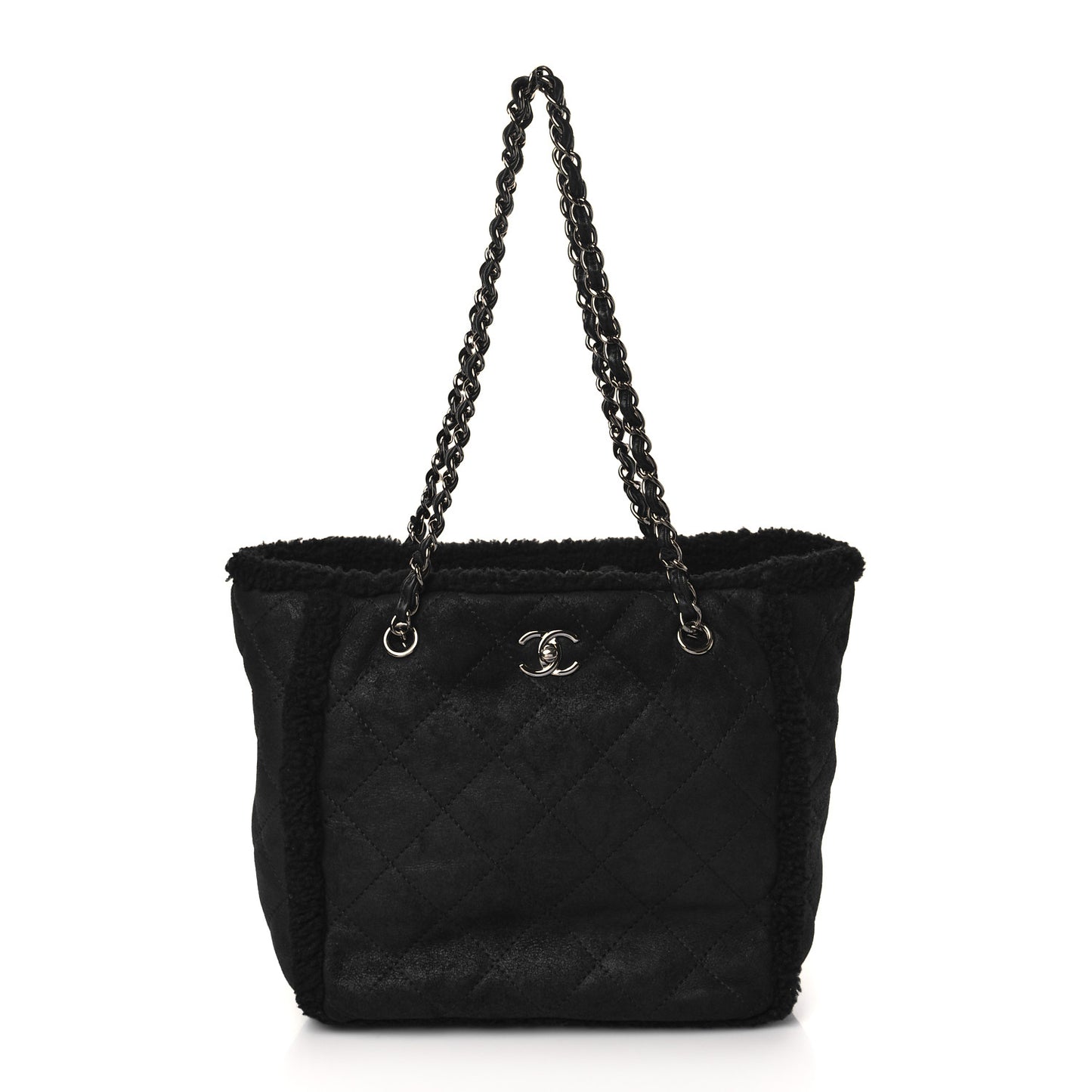Lambskin Shearling Small Coco Neige Shopping Tote Black