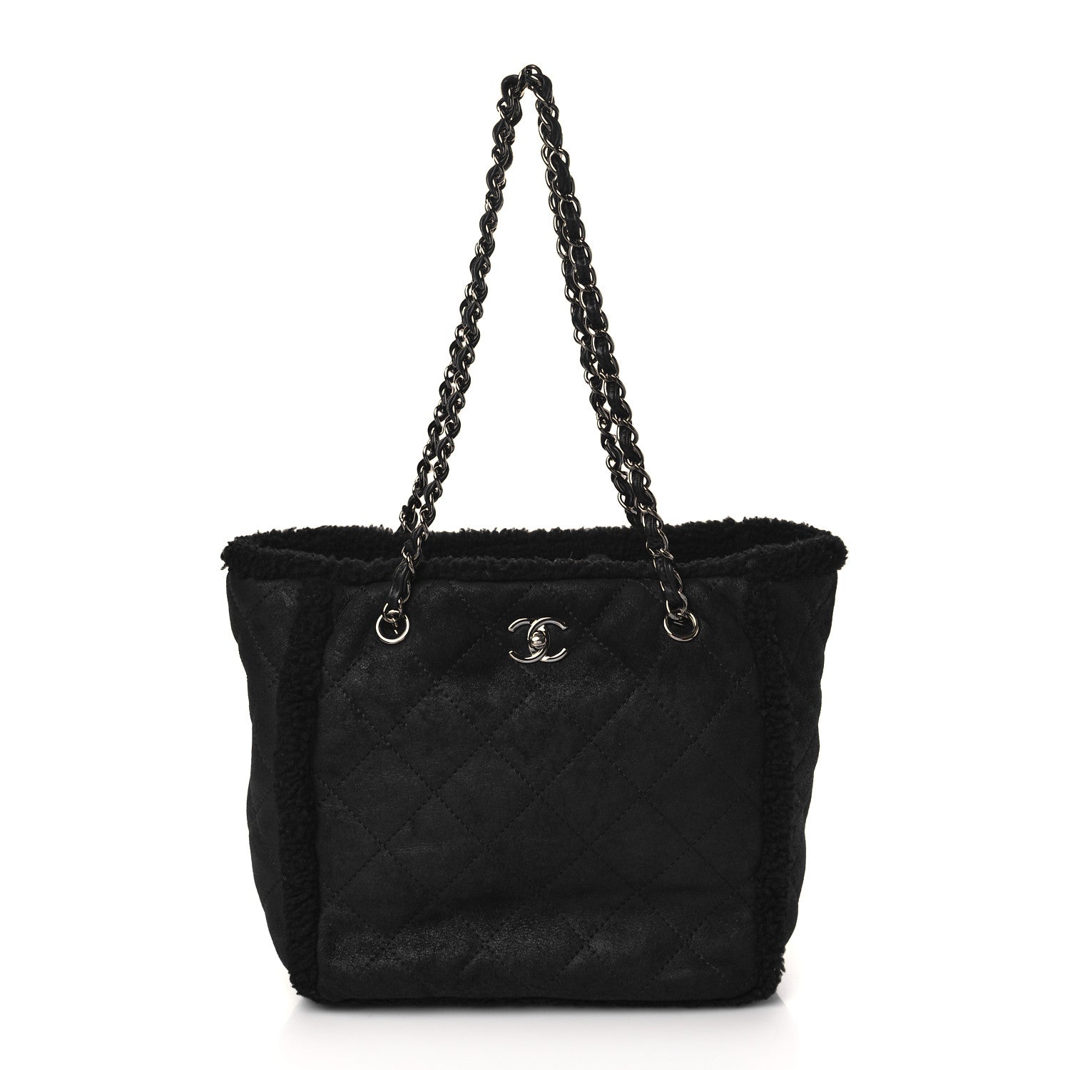 Chanel Lambskin Shearling Small Coco Neige Shopping Tote Black 1 of 8