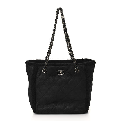 Chanel Lambskin Shearling Small Coco Neige Shopping Tote Black 1 of 8