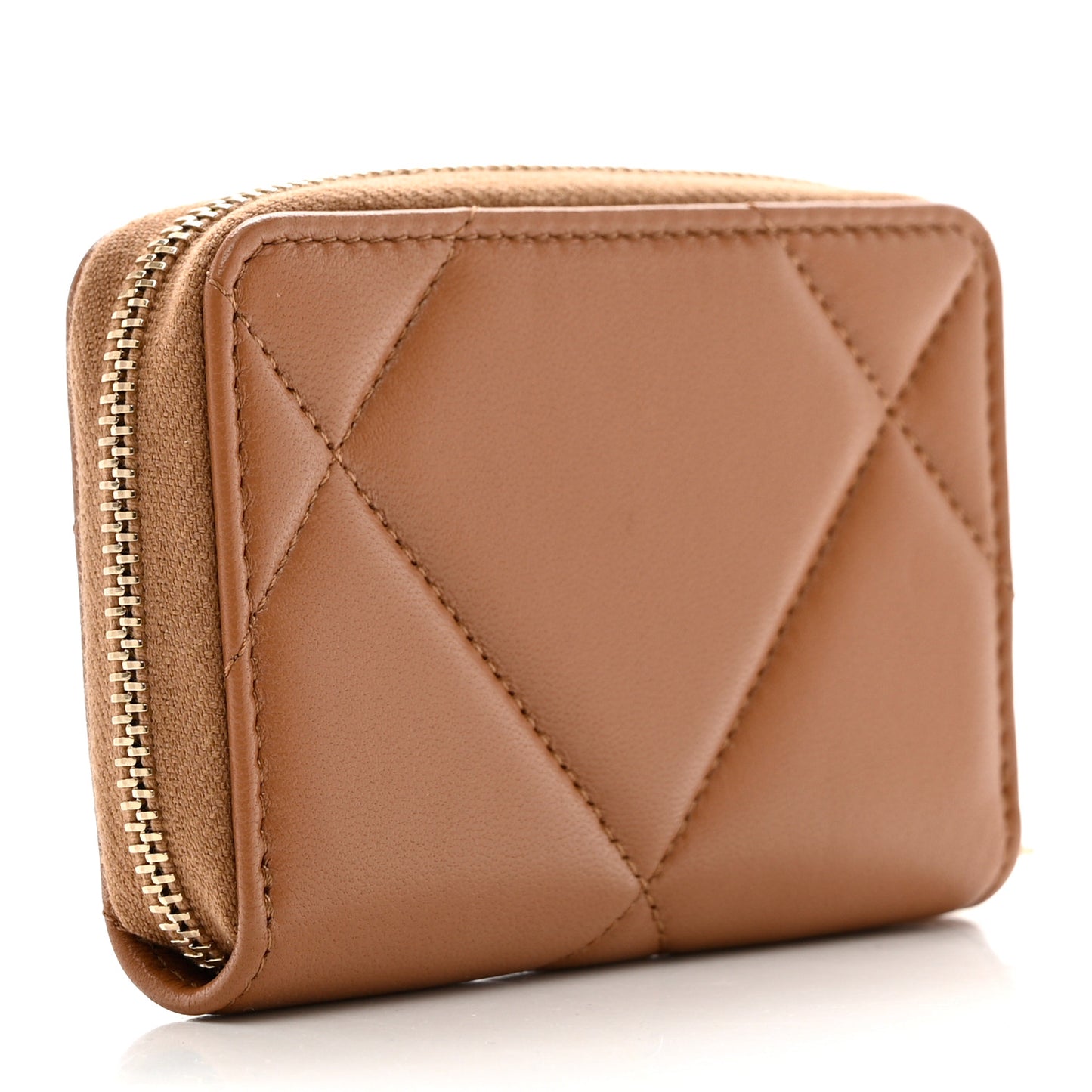 Lambskin Quilted Chanel 19 Zip Around Coin Purse Wallet Brown