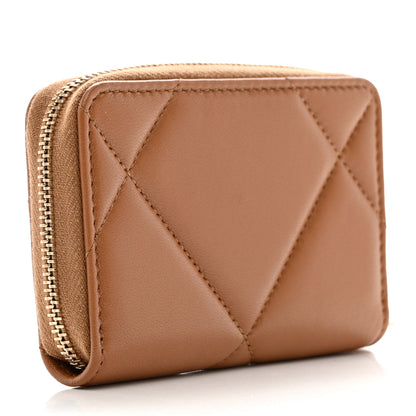 Chanel Lambskin Quilted Chanel 19 Zip Around Coin Purse Wallet Brown 3 of 8