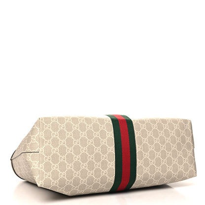 Gucci GG Supreme Monogram Textured Dollar Calfskin Web Large Ophidia Shopping Tote Beige Mystic White Oatmeal 4 of 10