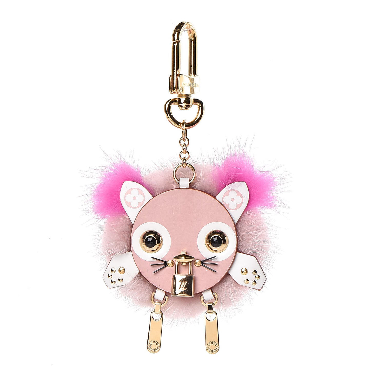 Calfskin Mink Fur Wild Puppet Bag Charm Key Holder Rose