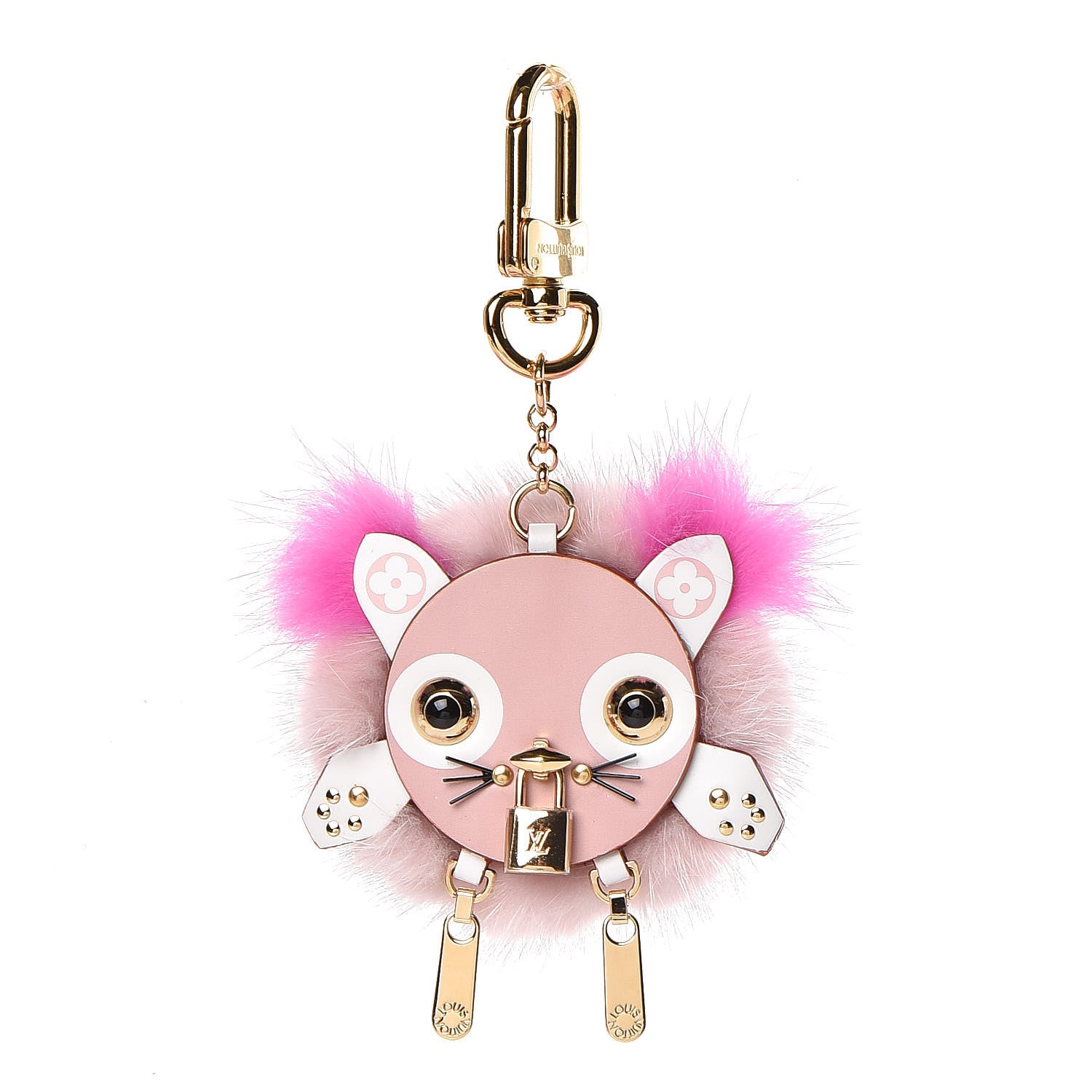 Louis Vuitton Calfskin Mink Fur Wild Puppet Bag Charm Key Holder Rose 1 of 2