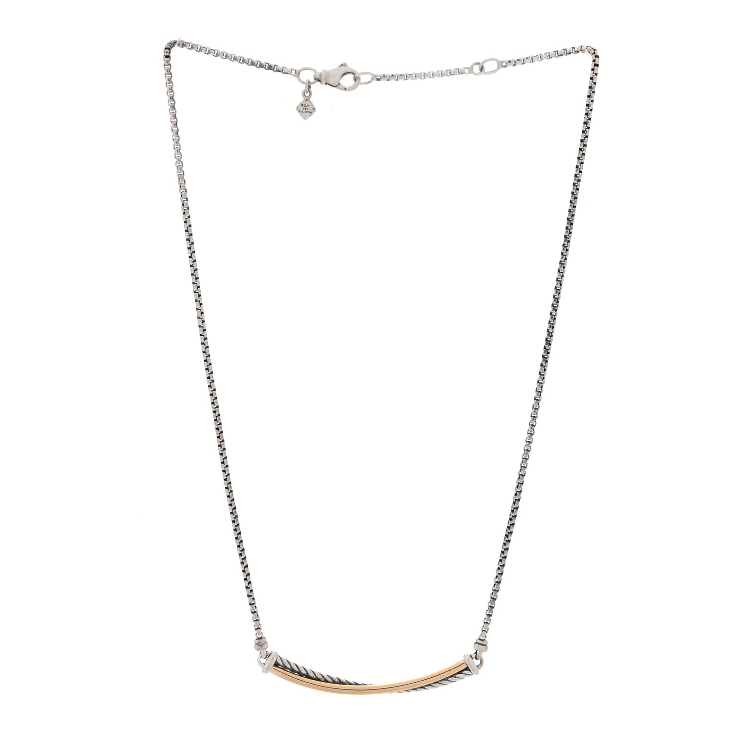 David Yurman Sterling Silver 14K Yellow Gold Crossover Bar Pendant Necklace 3 of 4