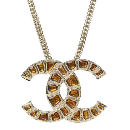 Chanel Resin Along The Nile CC Pendant Necklace Gold Orange 4 of 6