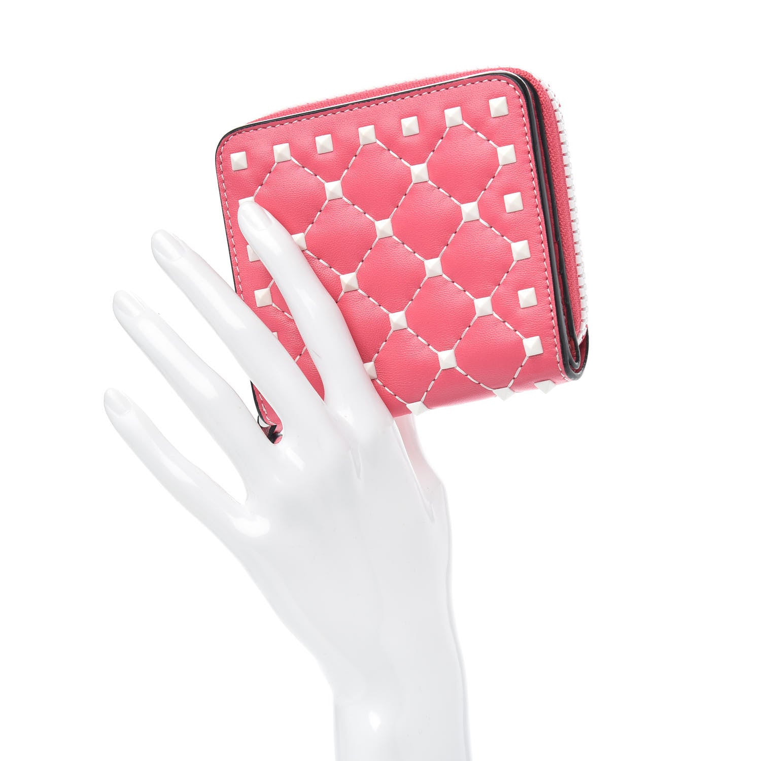 Valentino Garavani Lambskin Free Rockstud Spike Compact Zip Around Wallet Shadow Pink 2 of 8