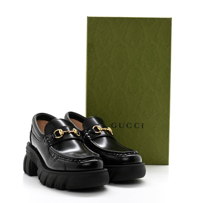 Gucci Magnum Calfskin Nappa Samoa Womens Horsebit Platform Chunky Lug Sole 40mm Loafers 37 Black 11 of 11