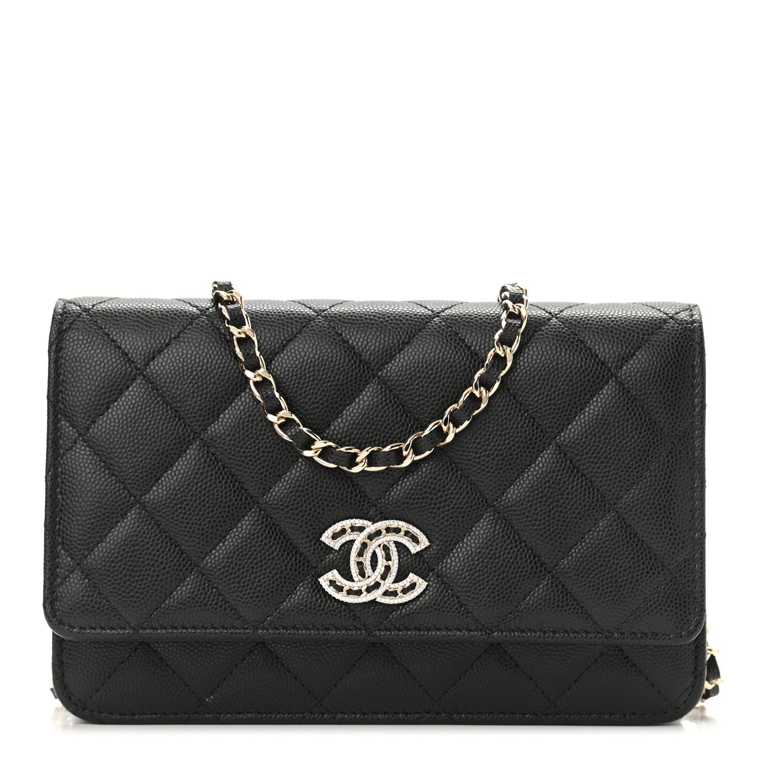 Chanel Caviar Quilted Crystal CC Wallet On Chain WOC Black 1 of 12