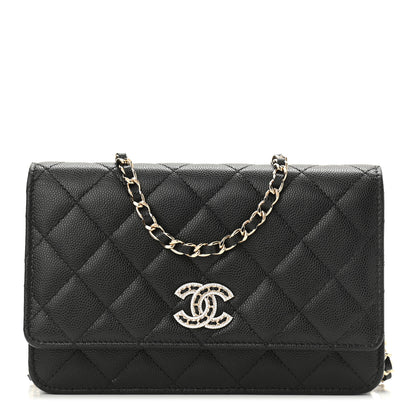 Chanel Caviar Quilted Crystal CC Wallet On Chain WOC Black 1 of 12
