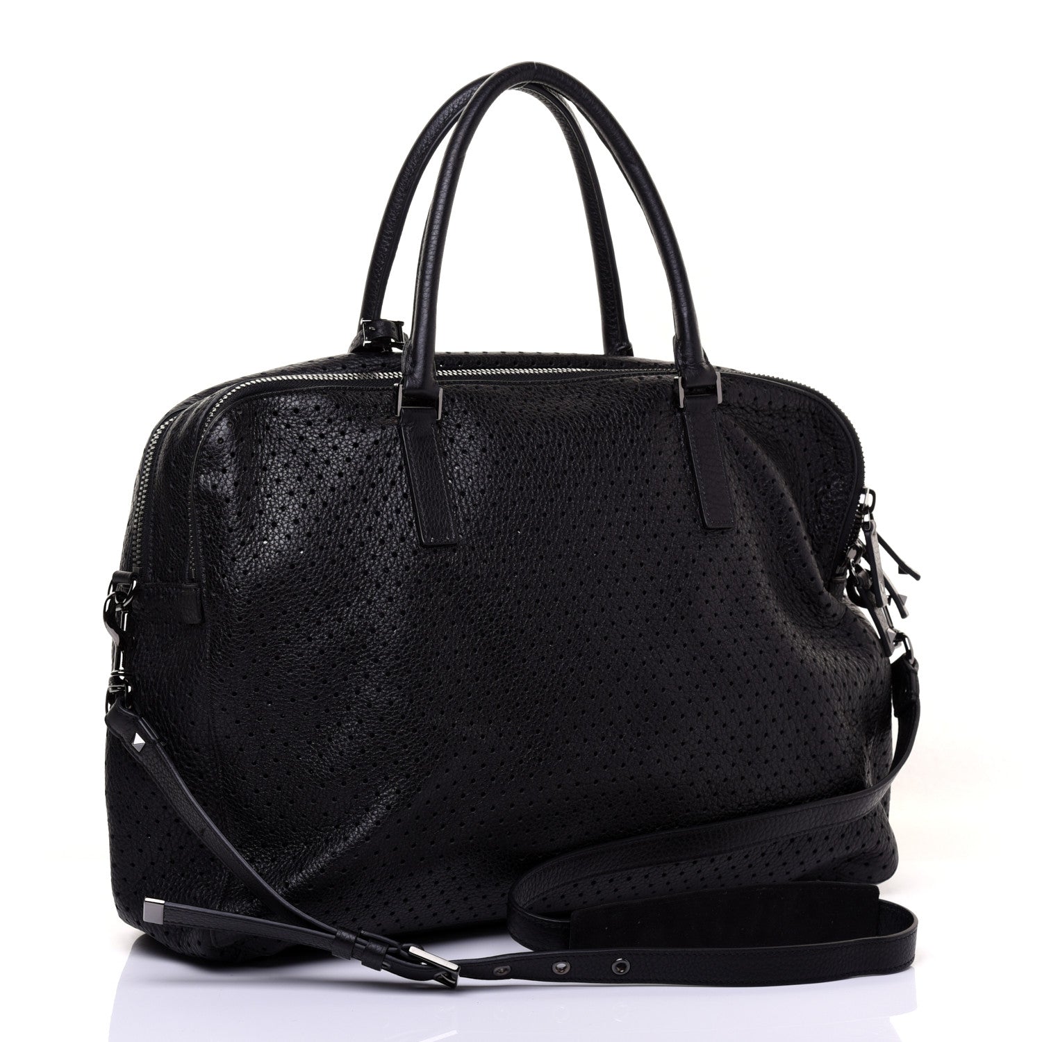 Valentino Garavani Calfskin Perforated Rockstud Large Travel Briefcase Black 3 of 10