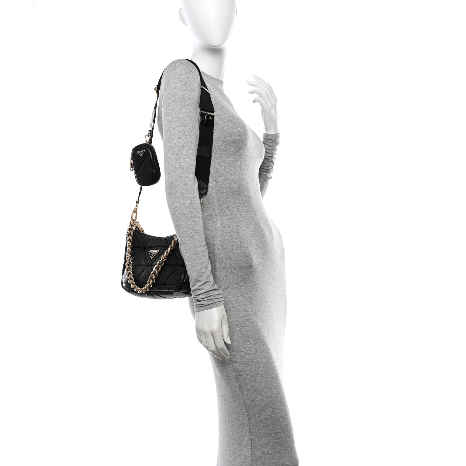 Prada Nappa Re-Nylon Triangle Quilted Patchwork System Shoulder Bag Black 3 of 12