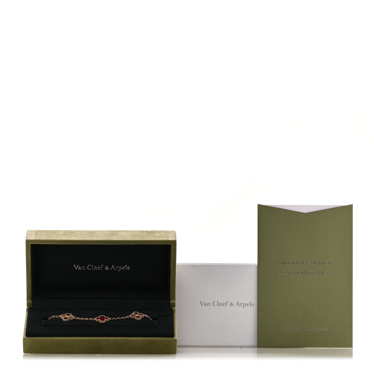 Van Cleef & Arpels 18K Rose Gold Carnelian 5 Motifs Guilloche Vintage Alhambra Bracelet 5 of 5