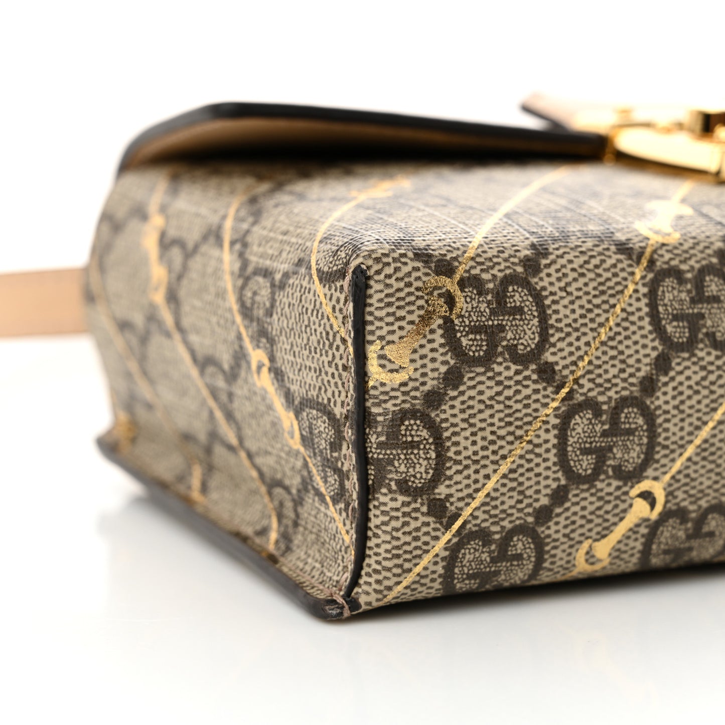 GG Supreme Monogram Calfskin Horsebit Print Mini Padlock Top Handle Shoulder Bag Beige Ebony Light Pink